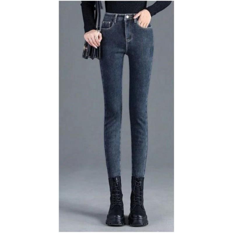 First Club Dames Winter Gewatteerde en Verdikte Jeans Hoge Taille Strakke Smalle Voeten Potlood Broek 33