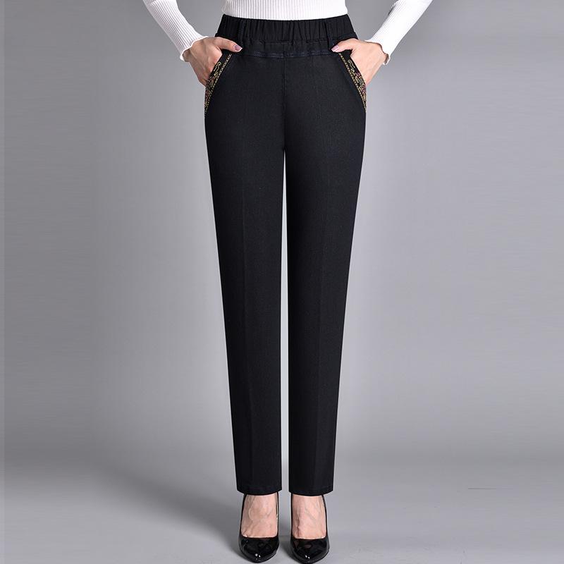 Marll Dames Losse Elastische Taille Stretch Moederbroek Lente en Herfst Jeans Casual Hoge Taille Middelbare Leeftijd en Oudere Plus Fluweel Donker Damesbroek XXXXL