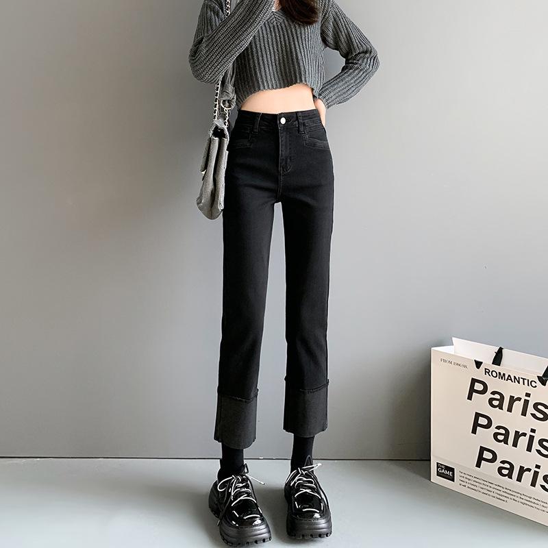 VantaGoods Hoge taille elastische cigarette jeans met manchetten voor dames - Lente/zomer casual negenpunts broek Small