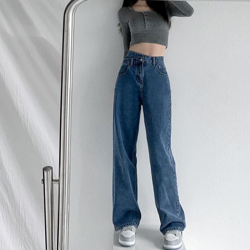 VantaGoods Dames jeans met hoge taille en wijde pijpen: Tot op de grond, strakke draperie, perfect voor de lente/zomer. M