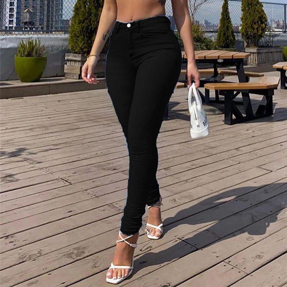 VantaGoods Europese en Amerikaanse stijl perzikkleurige skinny jeans voor dames - modieuze casual potloodbroek S zwart