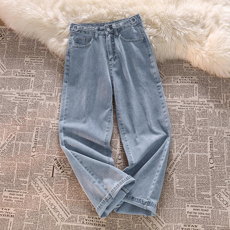 VantaGoods Verstelbare High-Waist Light Jeans voor dames - Zomerse dunne losse pasvorm met wijde pijpen L