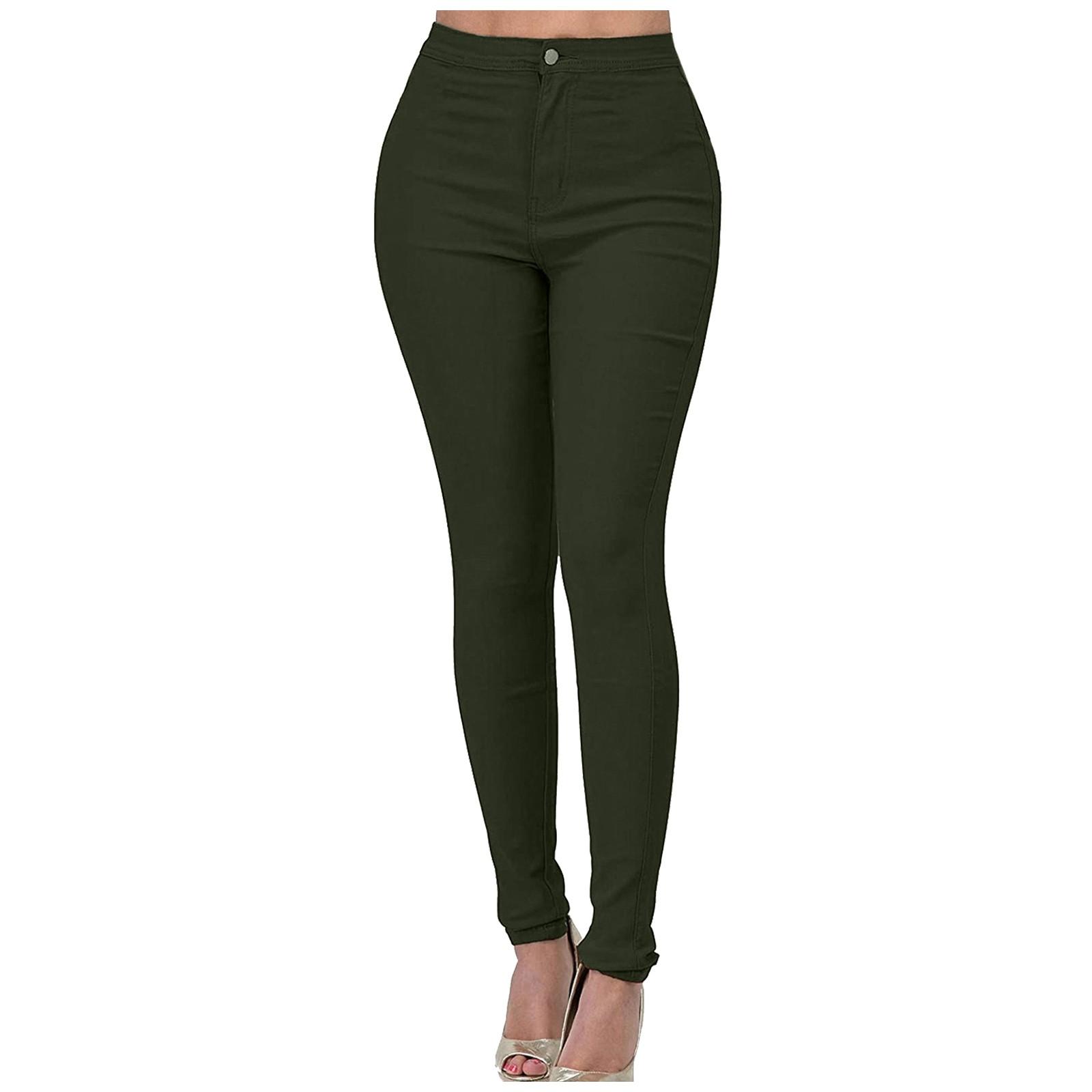 Swimwear Casual damesbroek, slanke mode, elastische jeansbroek, potloodbroek L legergroene kleur