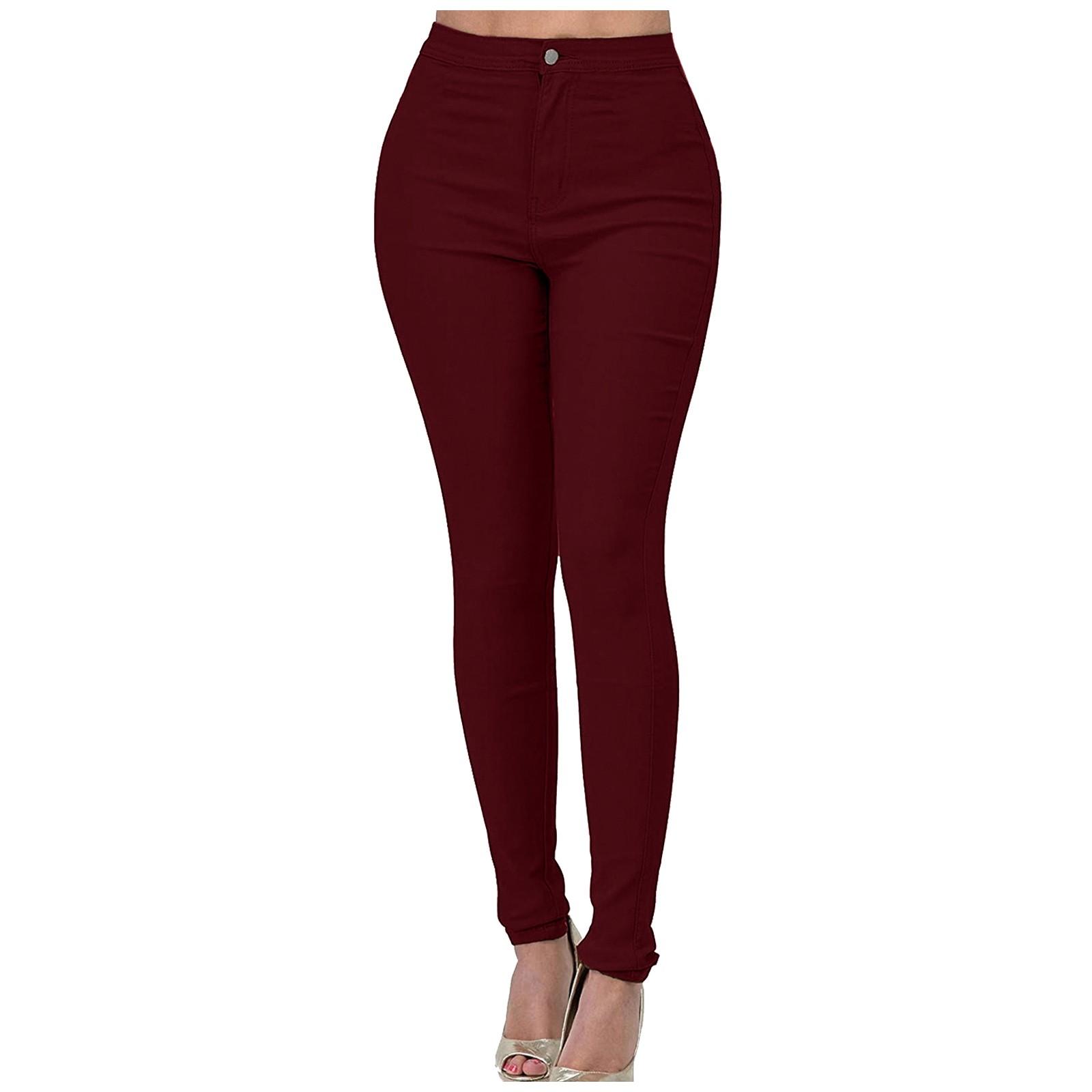 Swimwear Casual damesbroek, slanke mode, elastische jeansbroek, potloodbroek XL wijn