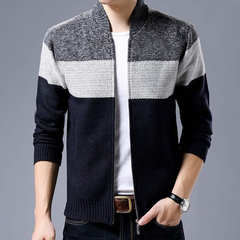 King Billion Lente Winter Nieuwe Heren Vest Single-Breasted Mode Gebreide Plus Size Trui Stiksels Colorblock Opstaande Kraag Jassen Jassen XL donkergrijze kleur