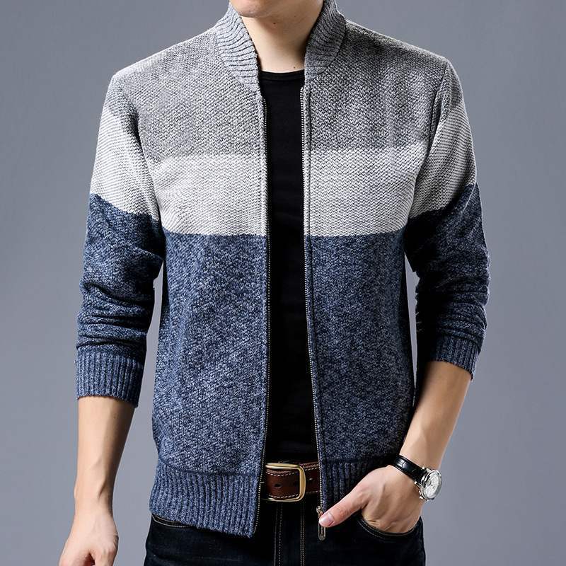 King Billion Lente Winter Nieuwe Heren Vest Single-Breasted Mode Gebreide Plus Size Trui Stiksels Colorblock Opstaande Kraag Jassen Jassen M lichtgrijze kleur