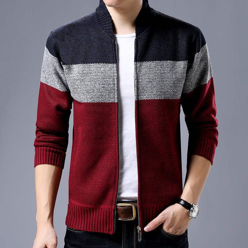 King Billion Lente Winter Nieuwe Heren Vest Single-Breasted Mode Gebreide Plus Size Trui Stiksels Colorblock Opstaande Kraag Jassen Jassen L marineblauwe kleur
