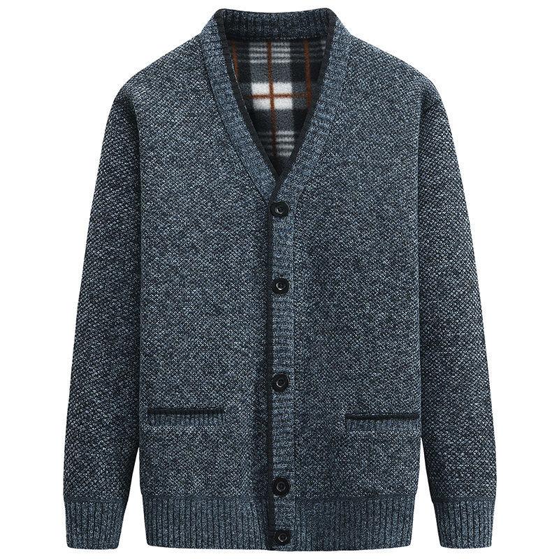 Mi-Fashion Nieuwe Cardigan Heren Herfst Winter Dikke V Hals Gebreide Trui Jassen Casual Warme Mannen Mode Heren Grote Maat Kleding XXXL blauw