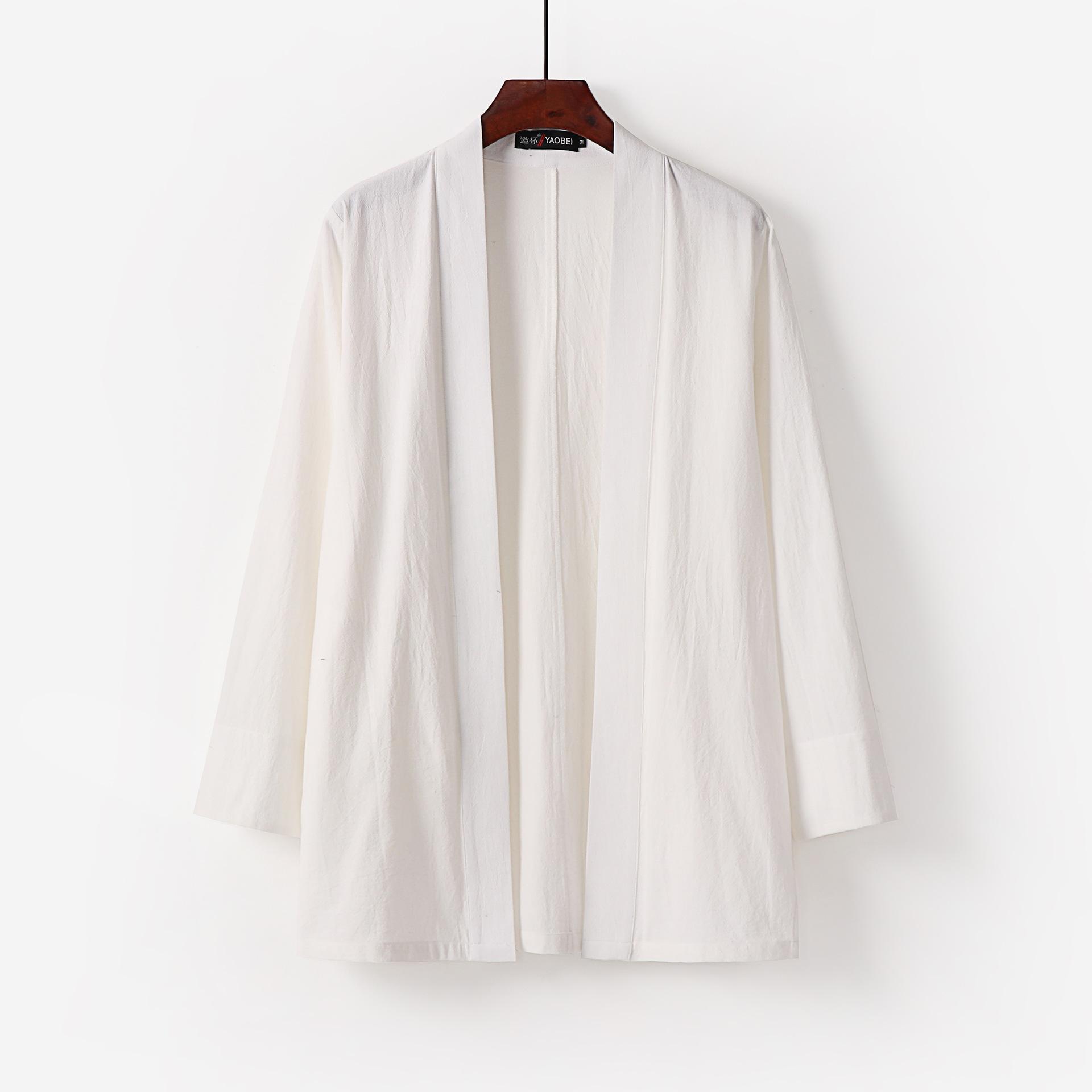 QGOOD Heren Japanse Kimono Cardigan Losse Katoenen Linnen Open Voorkant Casual Zomer Shirt Jassen XL