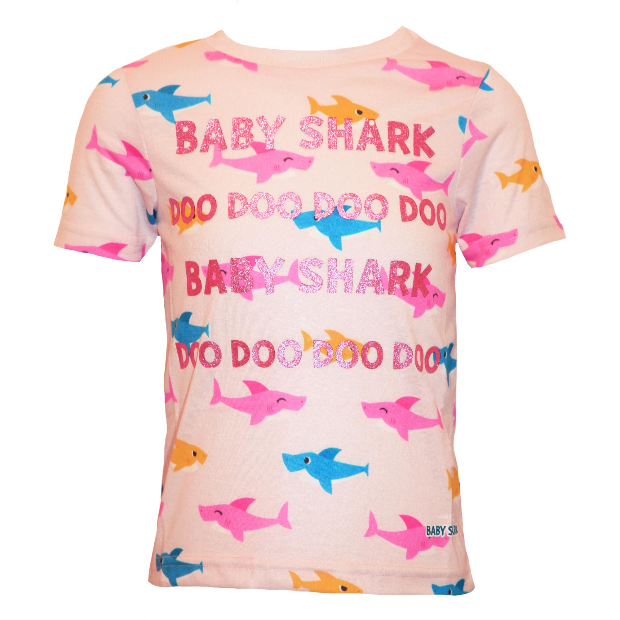 Baby Shark meisjes T-shirt met glitter all-over print 3-4 Years roze