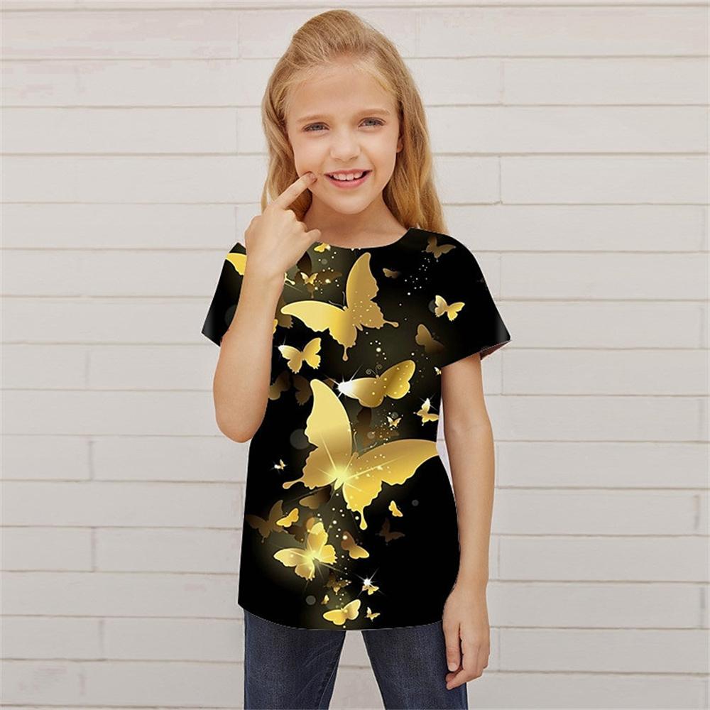 ETST 07 Kinderen Meisjes T-shirt Korte Mouw 3D Print Vlinder Dier Kinderen Tops Streetwear Dagelijks Binnen Buiten Normale Pasvorm 3-12 Jaar 140