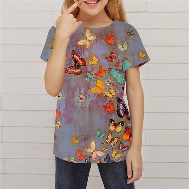 ETST 07 Kinderen Meisjes T-shirt Korte Mouw 3D Print Vlinder Dier Kinderen Tops Streetwear Dagelijks Binnen Buiten Normale Pasvorm 3-12 Jaar 140