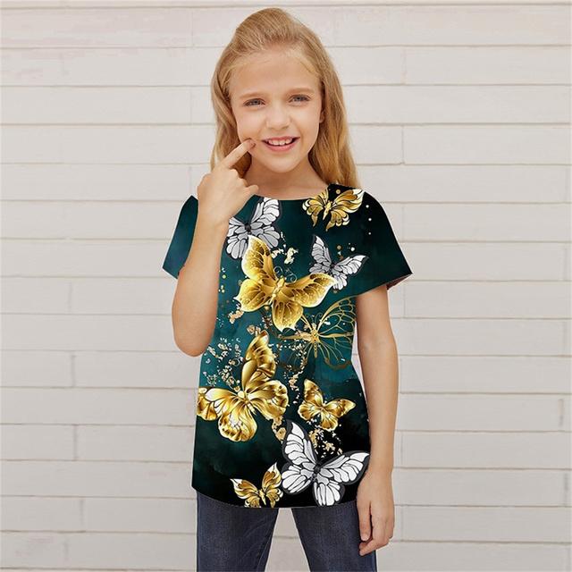 ETST 07 Kinderen Meisjes T-shirt Korte Mouw 3D Print Vlinder Dier Kinderen Tops Streetwear Dagelijks Binnen Buiten Normale Pasvorm 3-12 Jaar 150