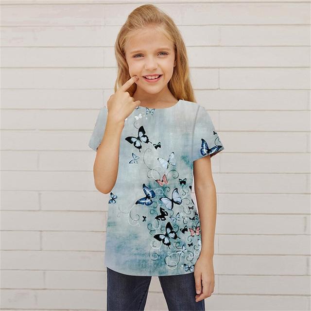 ETST 07 Kinderen Meisjes T-shirt Korte Mouw 3D Print Vlinder Dier Kinderen Tops Streetwear Dagelijks Binnen Buiten Normale Pasvorm 3-12 Jaar 130