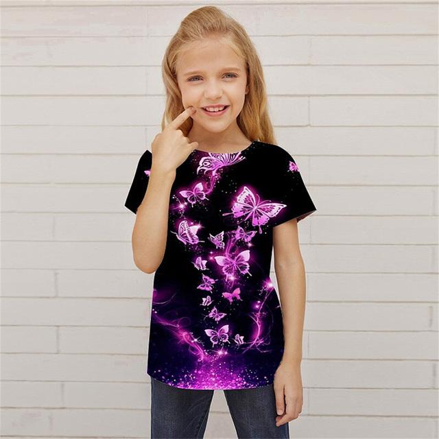 ETST 07 Kinderen Meisjes T-shirt Korte Mouw 3D Print Vlinder Dier Kinderen Tops Streetwear Dagelijks Binnen Buiten Normale Pasvorm 3-12 Jaar 100