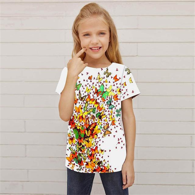 ETST 07 Kinderen Meisjes T-shirt Korte Mouw 3D Print Vlinder Dier Kinderen Tops Streetwear Dagelijks Binnen Buiten Normale Pasvorm 3-12 Jaar 150