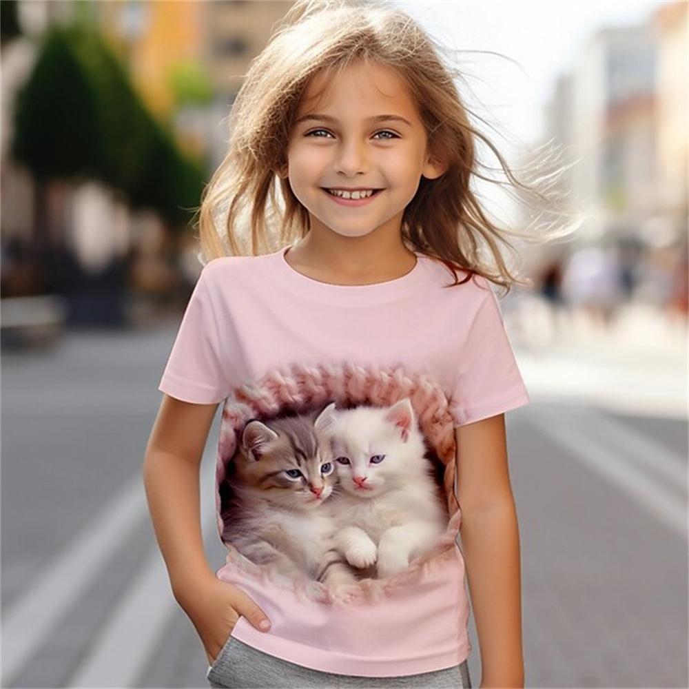 HerSight Kat Korte Mouw Paard Kind T-shirt Zomer Kawaii Kid T-shirt Voor Kinderen Tops Fashion Tee Meisjes Kleding Van 8 tot 14 Jaar Oud 170