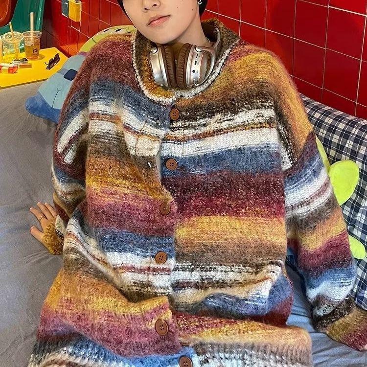 VantaGoods 2023 Herfst Heren Retro Gestreepte Gebreide Cardigan Trui 2XL rood