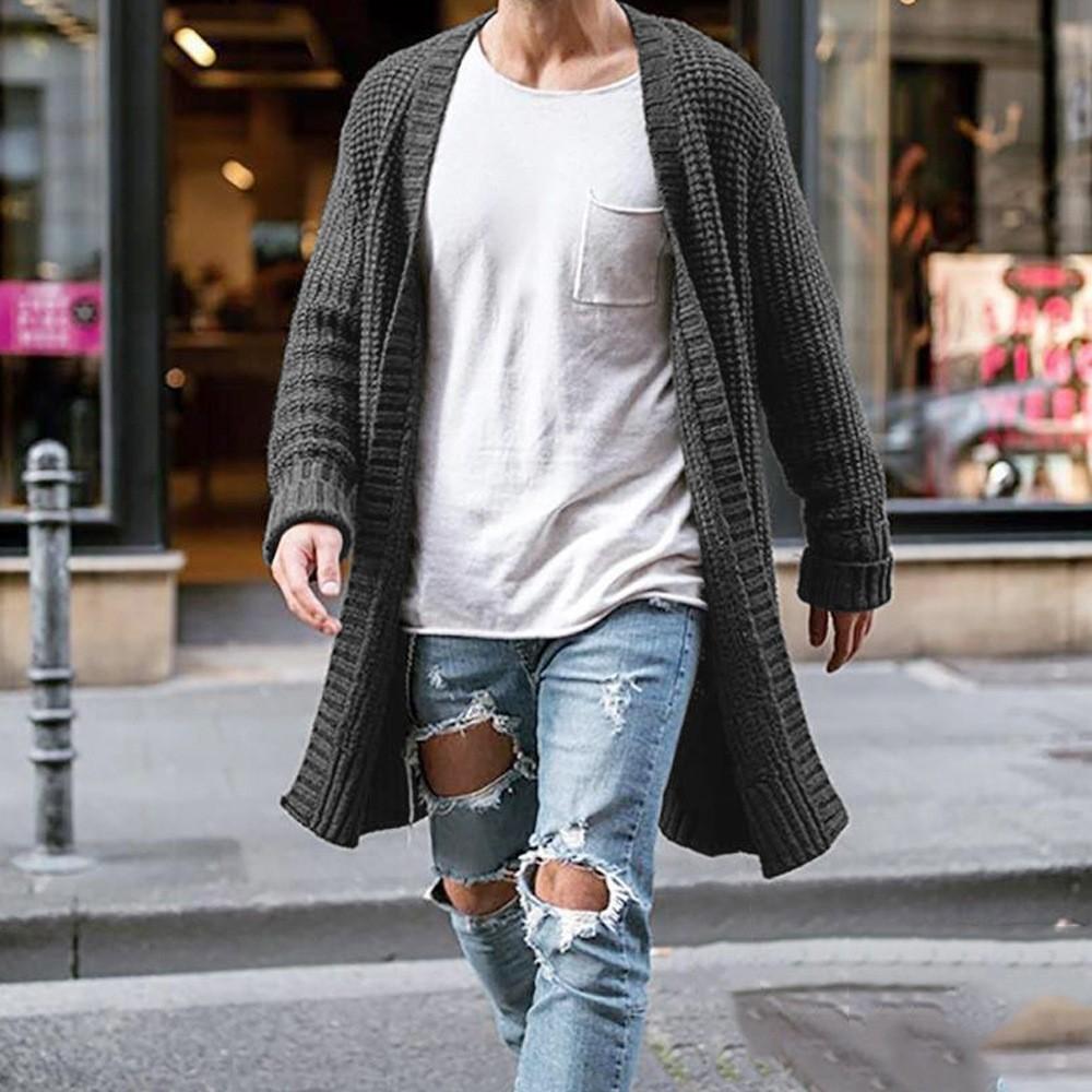 Sinking fish Heren Lange Stijl Herfst En Winter Losse Gebreide Cardigan Lange Mouw Trui Heren Tops L