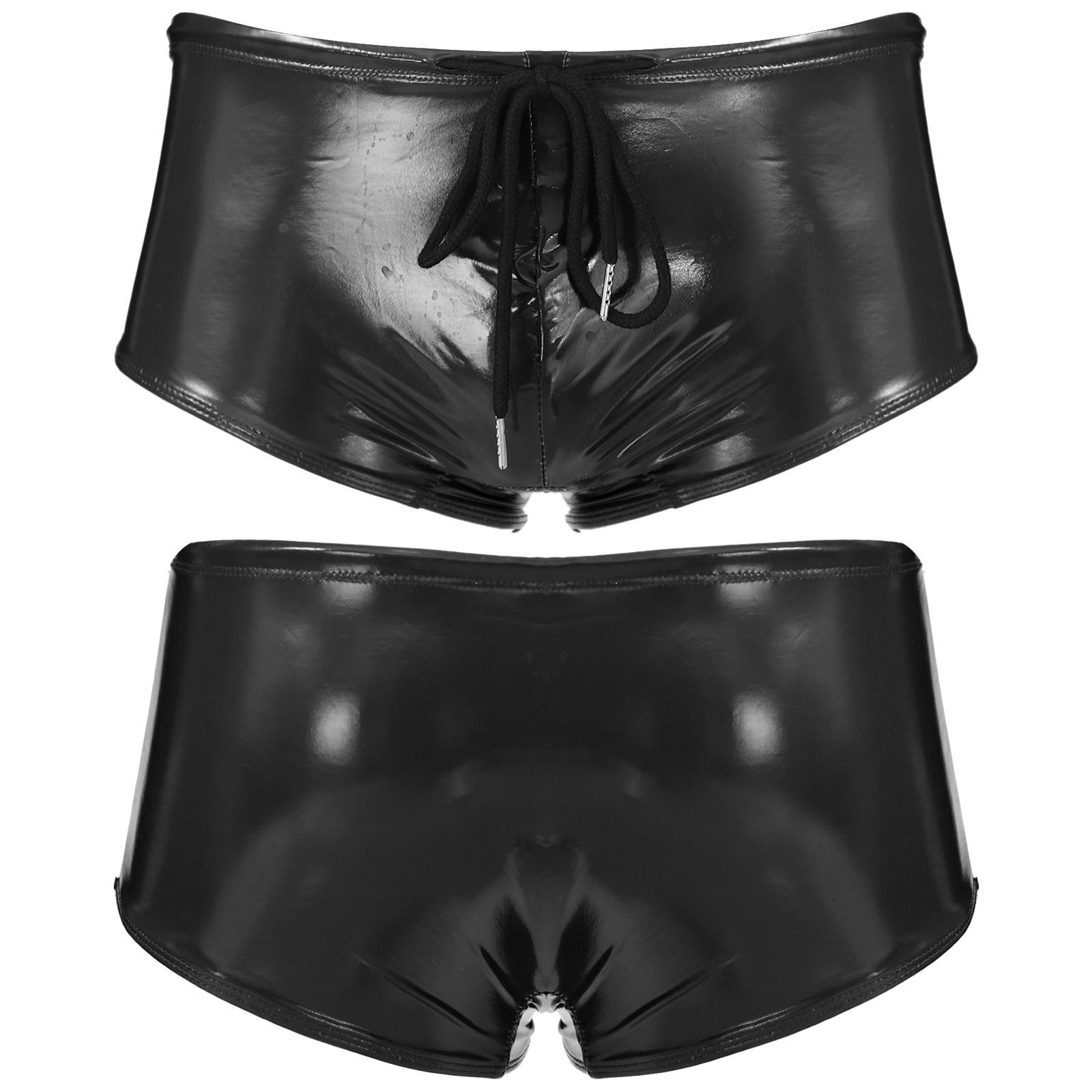 ZDHoor Leren zwembroek voor heren, lage taille, boxershorts met trekkoord, badmode XXL