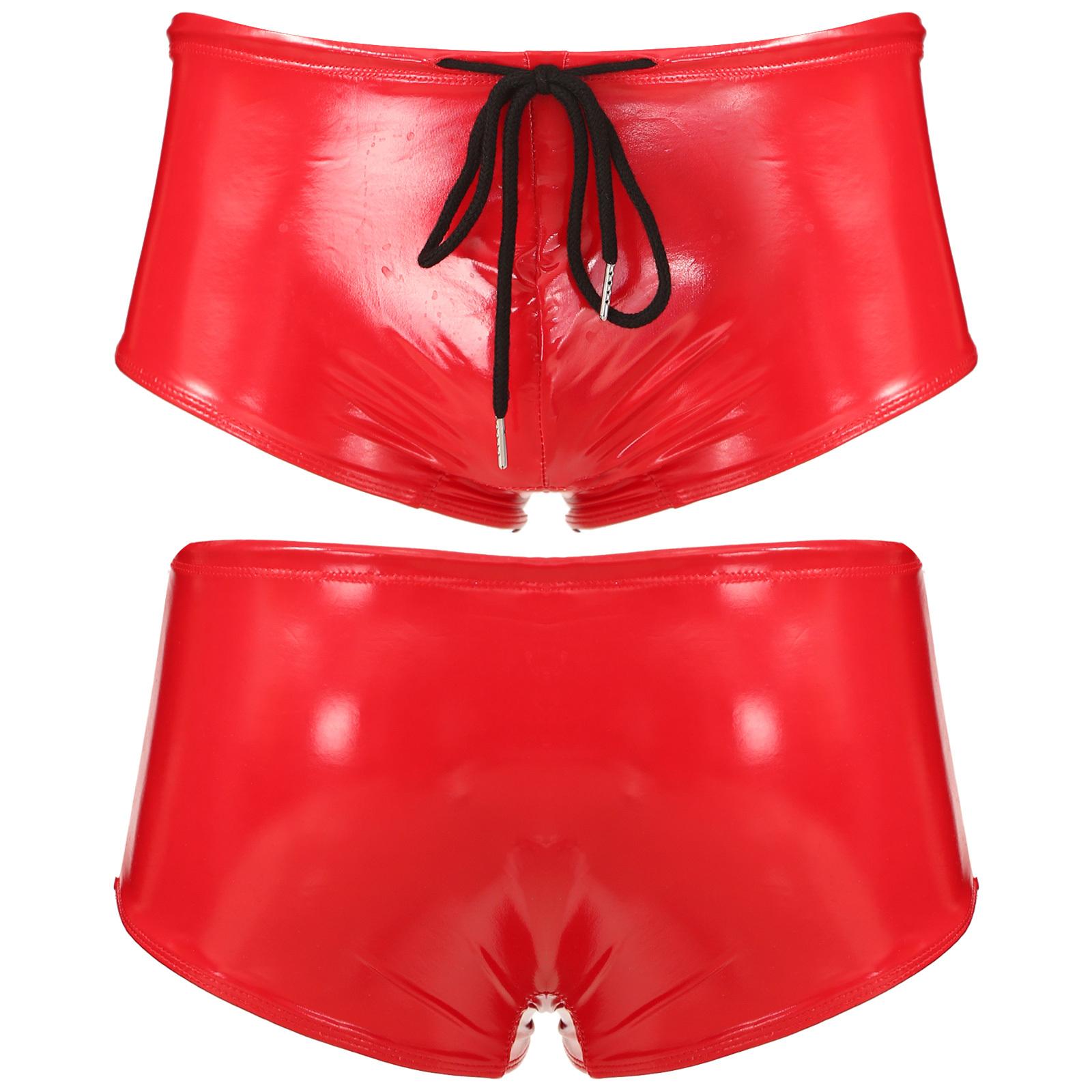 ZDHoor Leren zwembroek voor heren, lage taille, boxershorts met trekkoord, badmode XXL