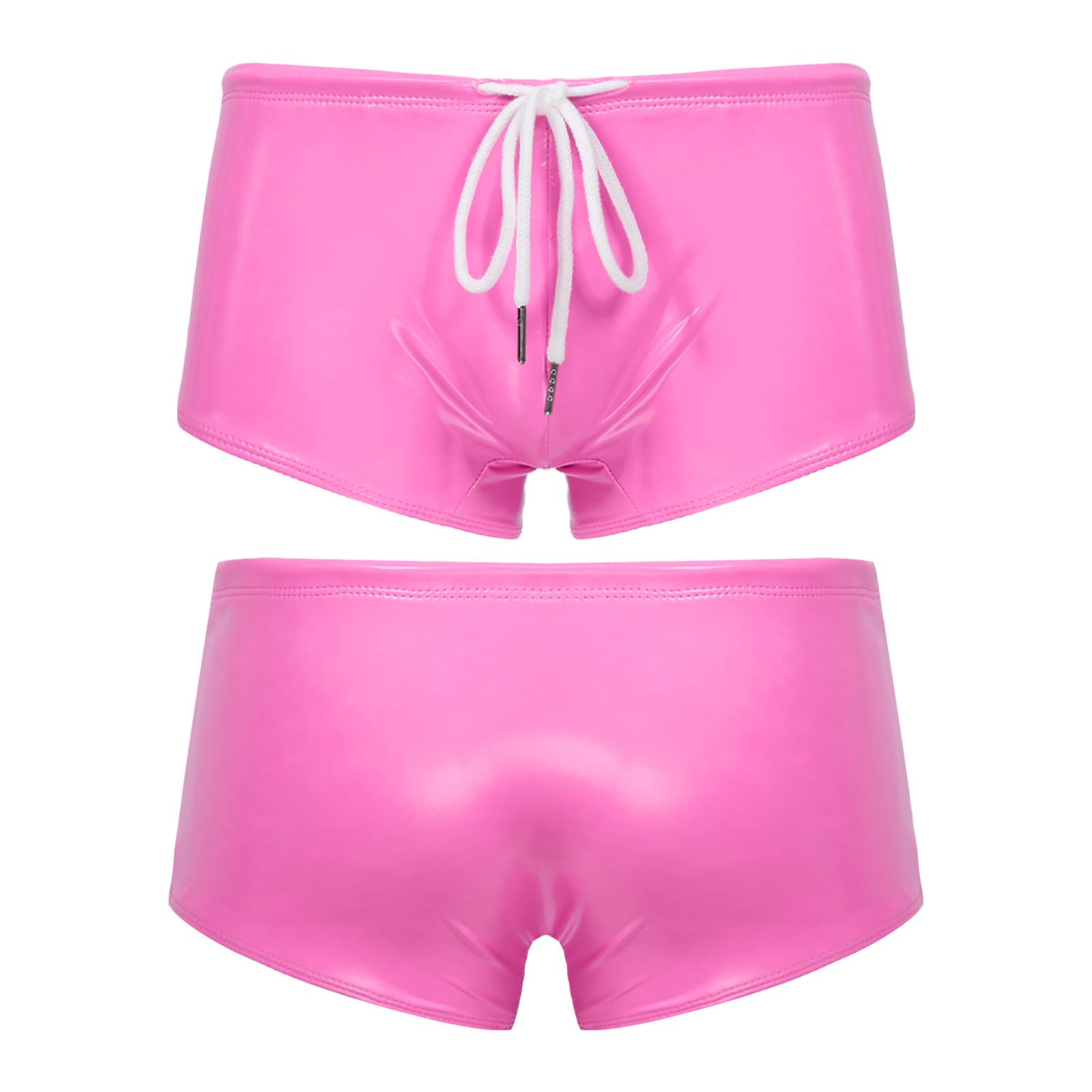 ZDHoor Leren zwembroek voor heren, lage taille, boxershorts met trekkoord, badmode XXL