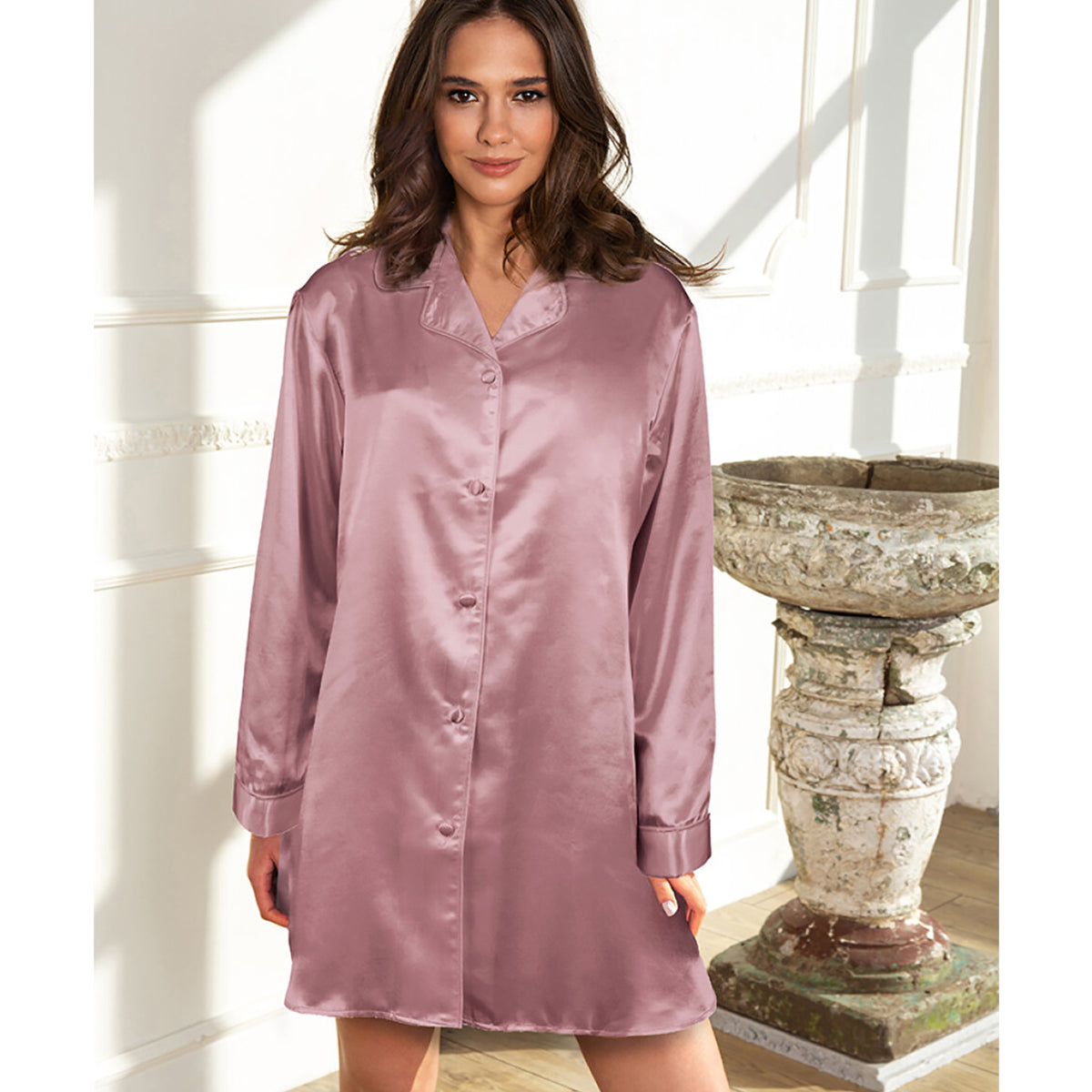 Lady Avenue Satin nachthemd, roze