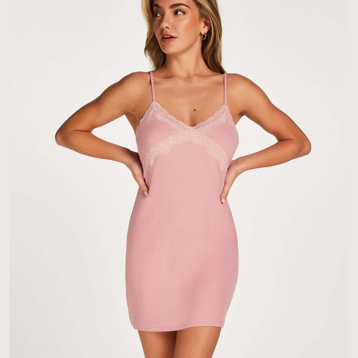 Hunkemöller Rib lace nachtjapon, roze