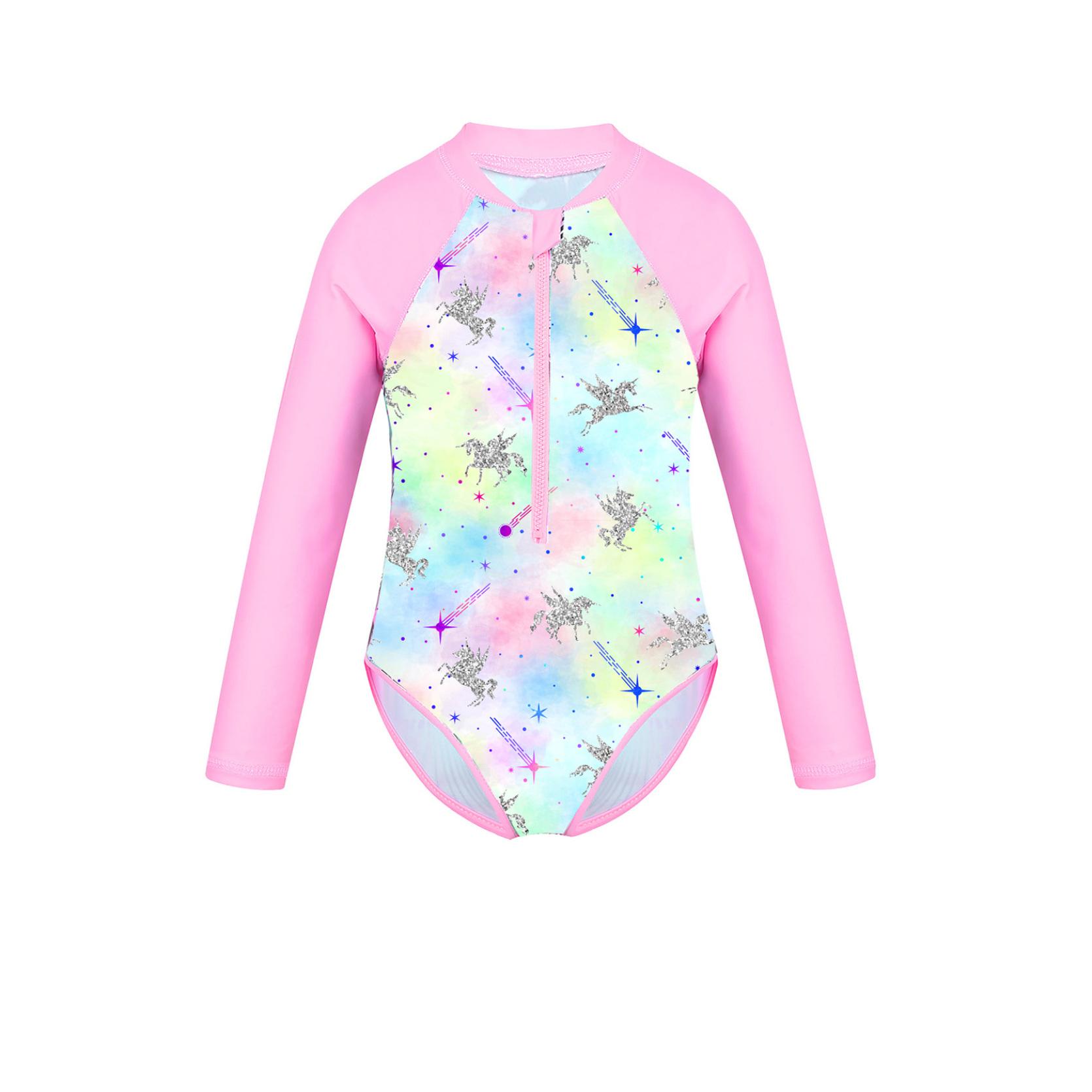 IEFiEL 2 Kinderen Meisjes Kinderen Badmode Strandkleding Lange mouwen Palm Gedrukt Badpak met Ritssluiting Kinderen Zwemmen Badpak Rash Guard 7-8Years veelkleurig