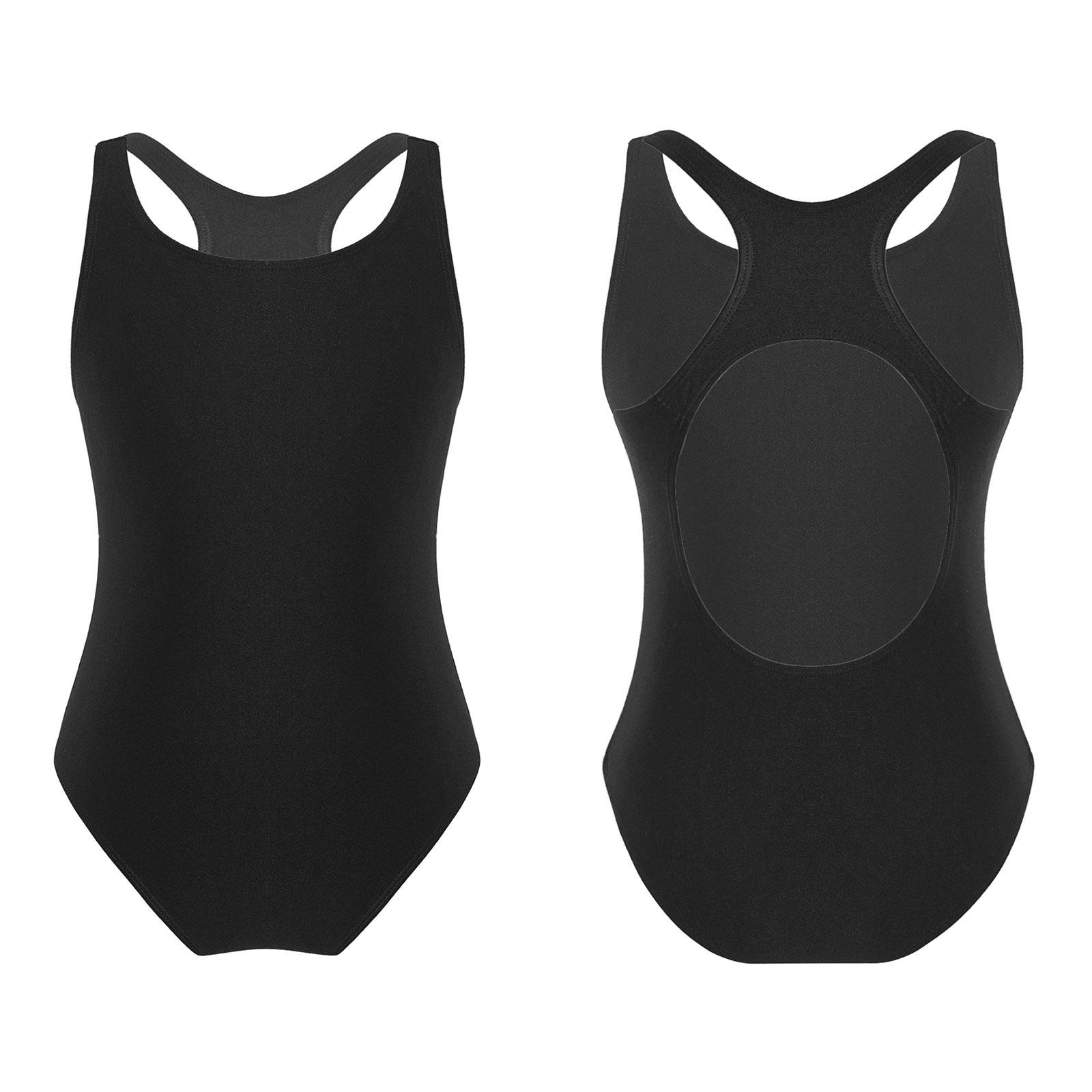 Sxiwei Meisjes Effen Kleur Monokini Badpakken Strandbikini Zwemkostuum Kinderzwemkleding 12-14 Years zwart