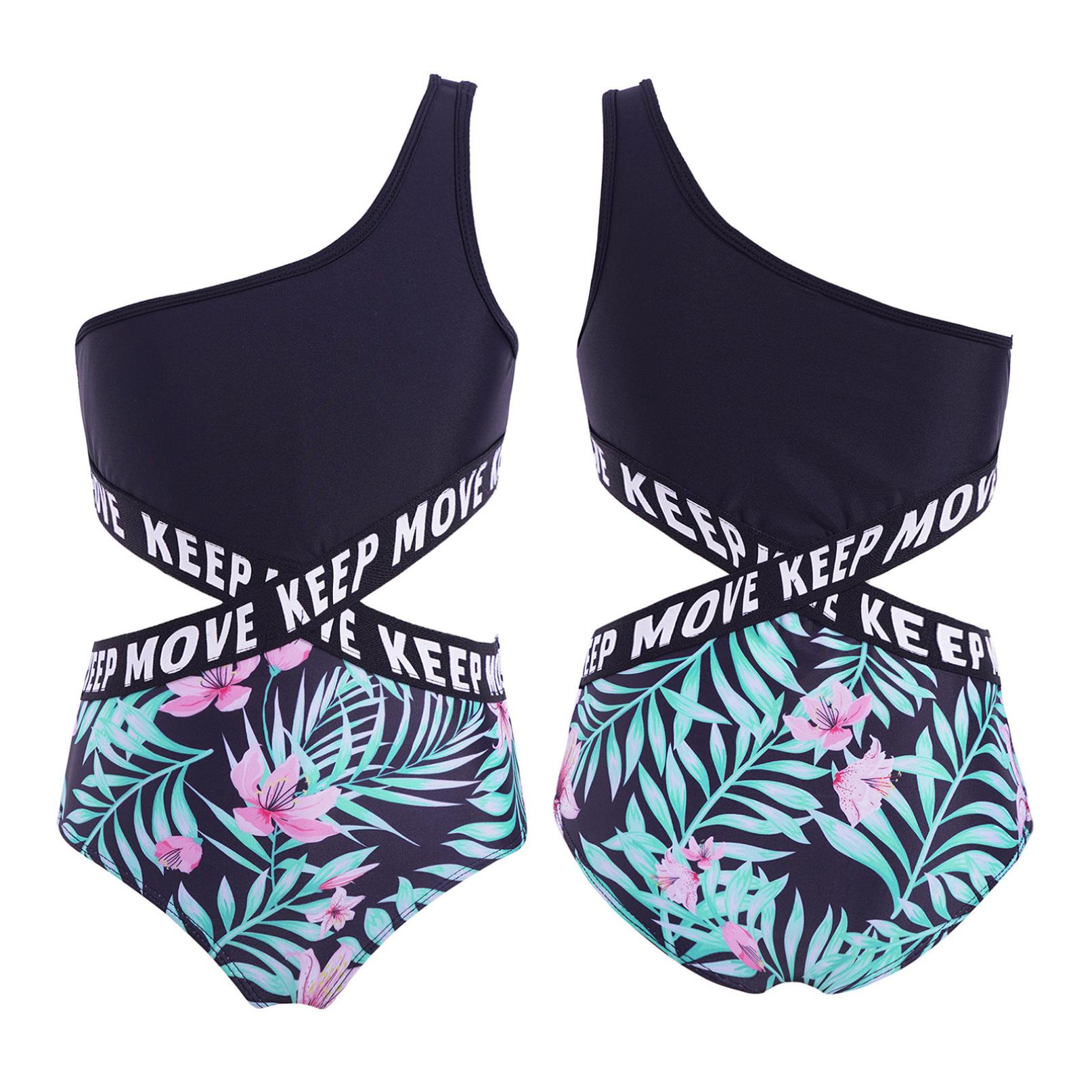 Daenrui Badpak voor meisjes Badmode uit één stuk Bikini Tankini Kinderbadpak 10-12 Years zwart/groen