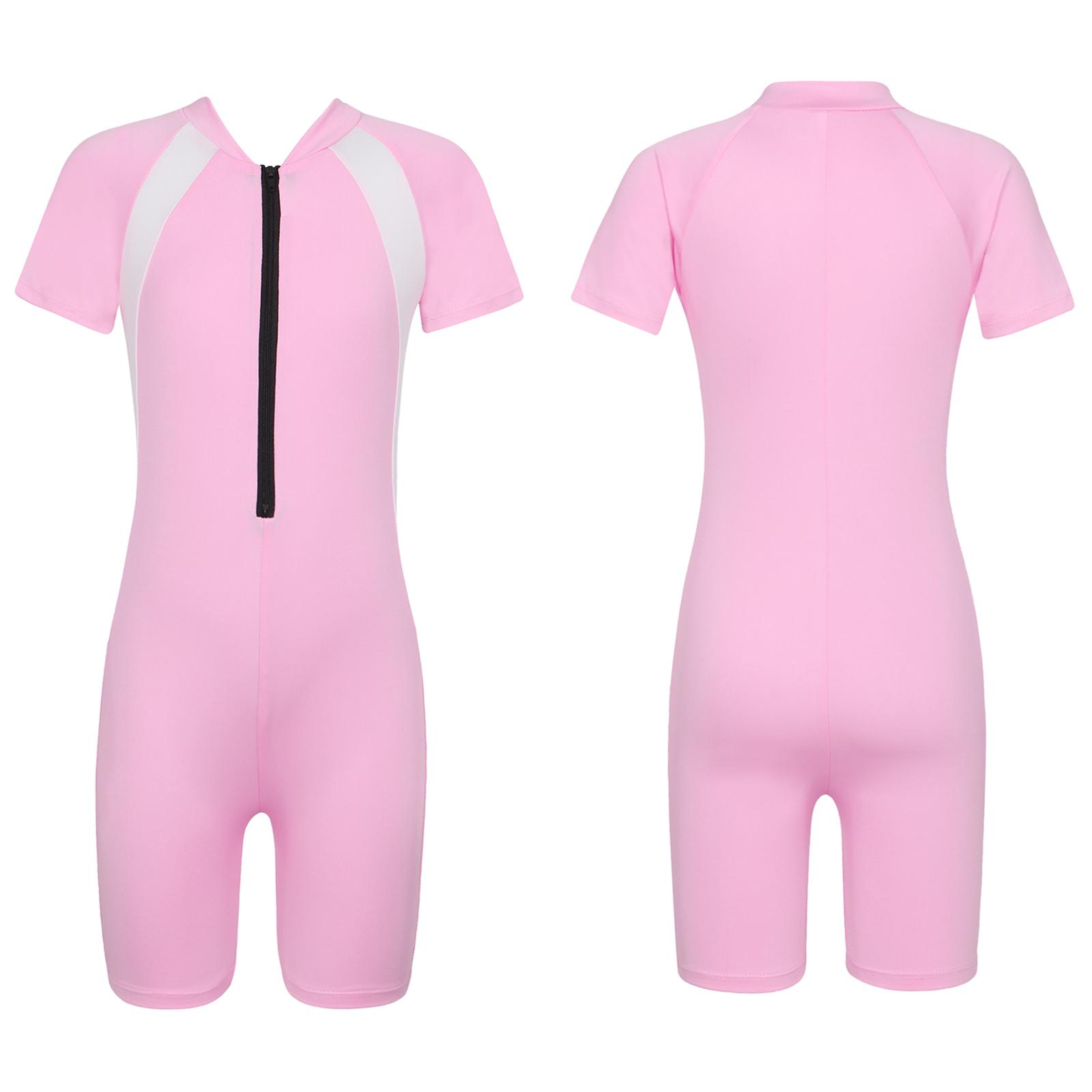Manyakai Kinderbadkleding voor meisjes Shorty Wetsuit Zwempak met rits aan de voorkant voor surfen en zwemmen 12-14 Years roze