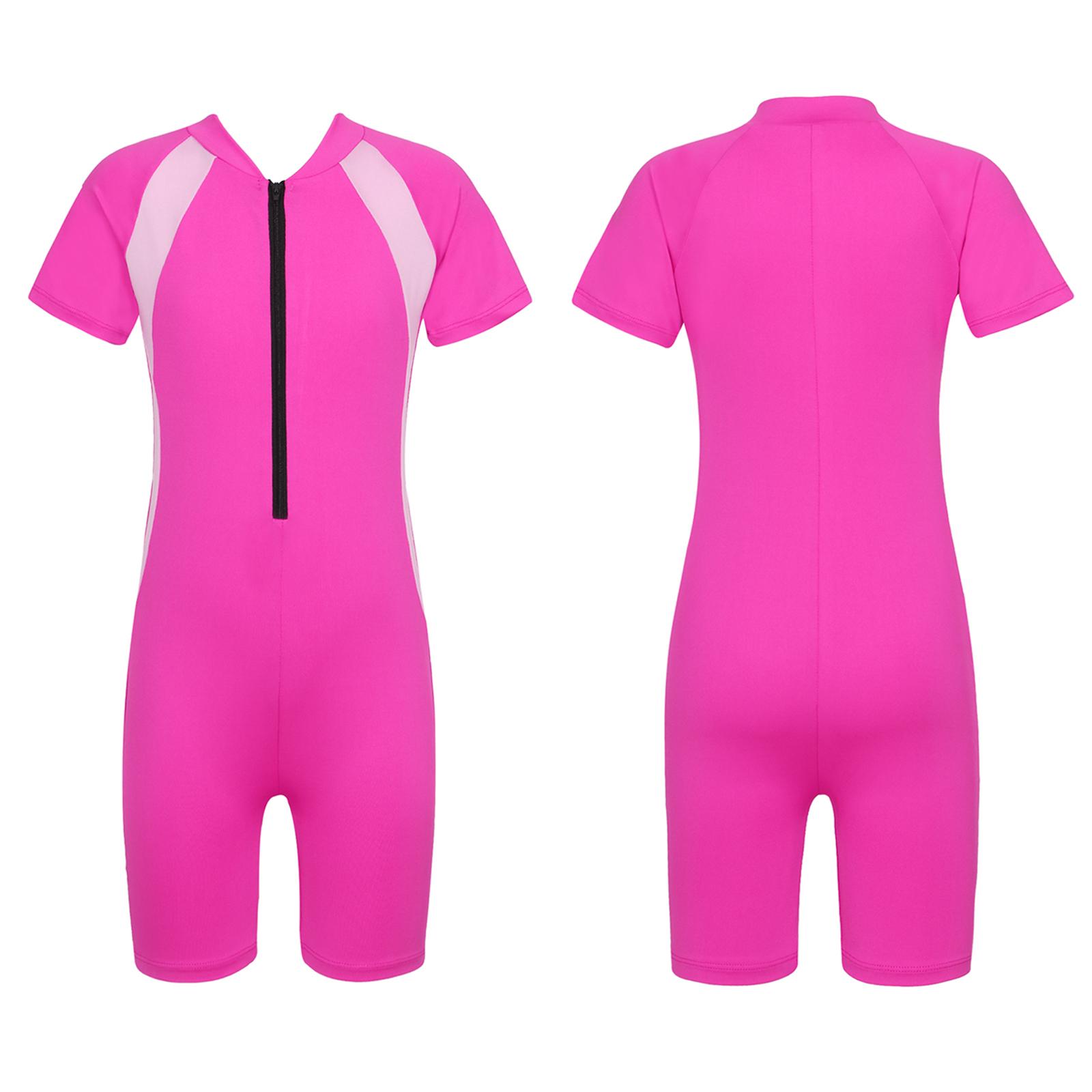 Manyakai Kinderbadkleding voor meisjes Shorty Wetsuit Zwempak met rits aan de voorkant voor surfen en zwemmen 8-10 Years rozerode kleur
