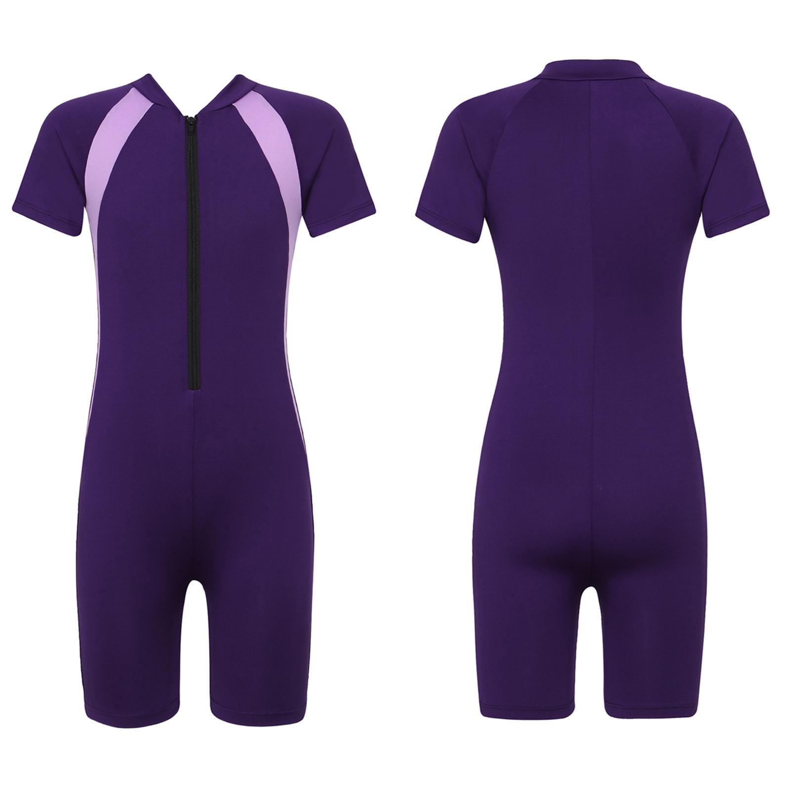 Manyakai Kinderbadkleding voor meisjes Shorty Wetsuit Zwempak met rits aan de voorkant voor surfen en zwemmen 12-14 Years paars