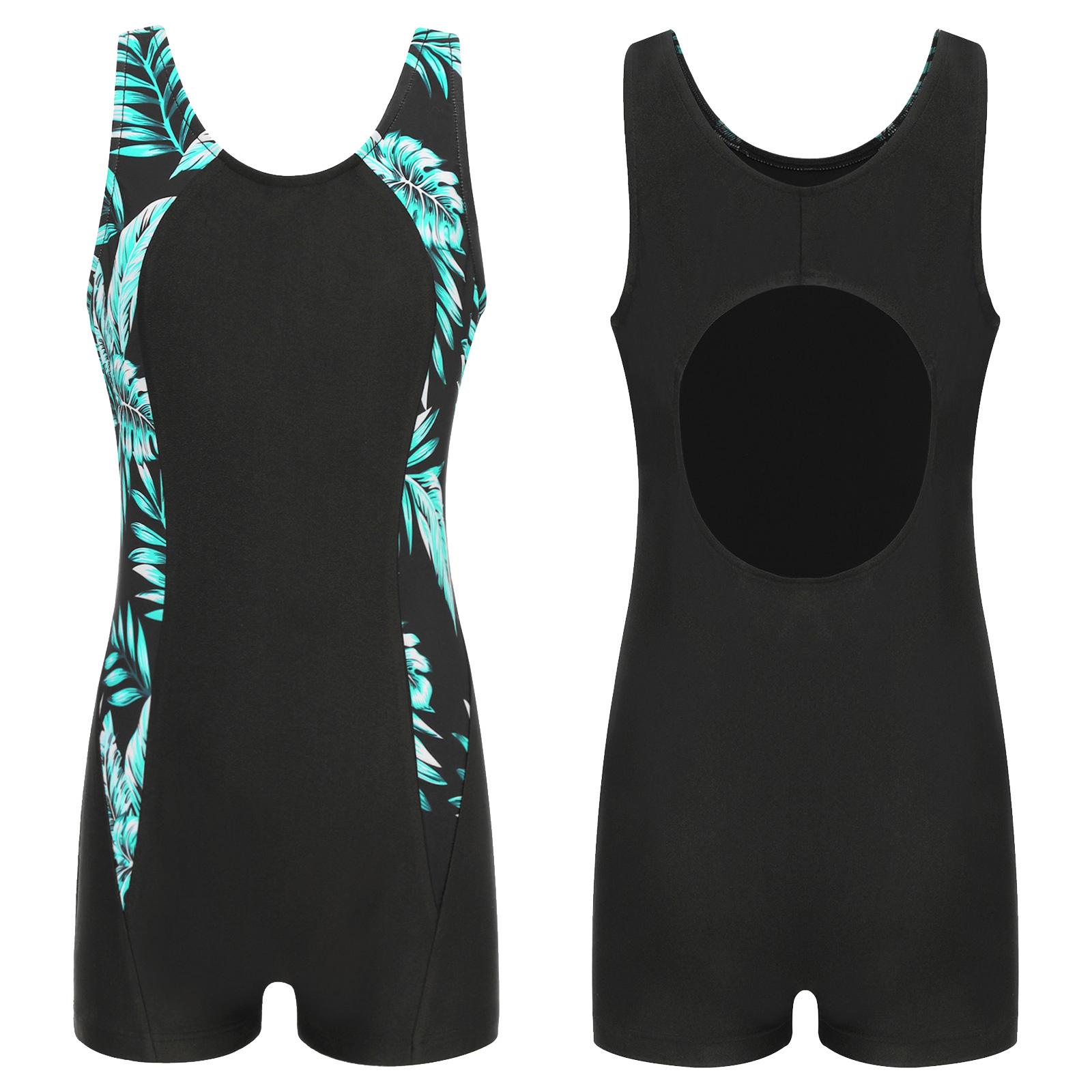 Fldy Kinderen Meisjes Boyleg Zwem Jumpsuit Atletisch Eendelig UPF 50+ Rash Badpak Zwemkleding 11-12 Years zwart/groen