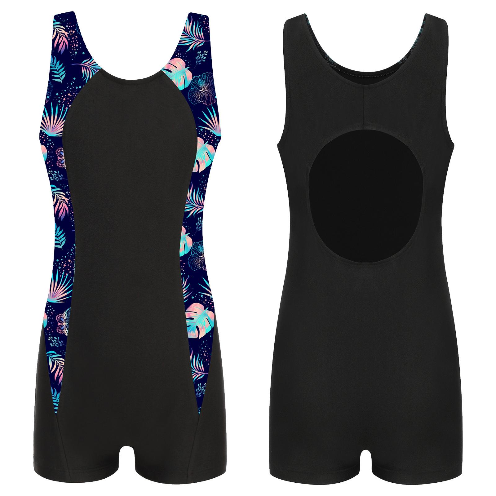 Fldy Kinderen Meisjes Boyleg Zwem Jumpsuit Atletisch Eendelig UPF 50+ Rash Badpak Zwemkleding 5-6 Years marineblauwe kleur/zwart