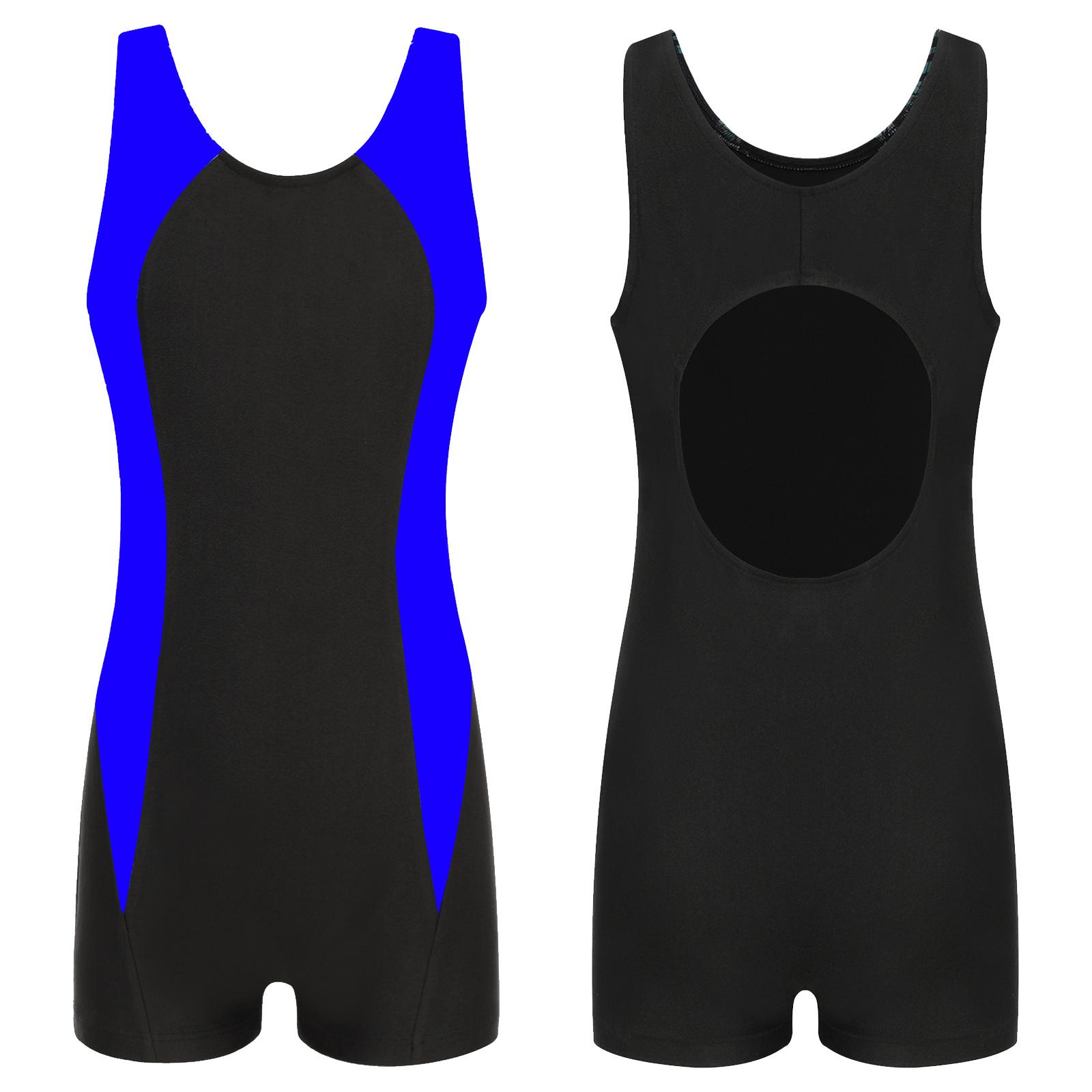 Fldy Kinderen Meisjes Boyleg Zwem Jumpsuit Atletisch Eendelig UPF 50+ Rash Badpak Zwemkleding 9-10 Years koningsblauwe kleur