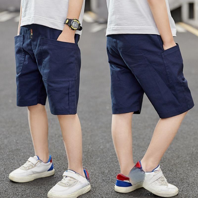 COCOi Jongens Zomer Werkkleding Shorts Dunne Middelbare Kinderen Vijfpuntsbroek Katoenen Casual Shorts 140cm marineblauwe kleur