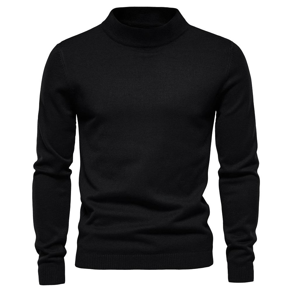 AIOPESON Men Fashion AIOPESON Trui met middenhals, heren, casual effen kleur, zachte winterwarme herentrui, hoogwaardige trui voor heren XL 72-80kg zwart