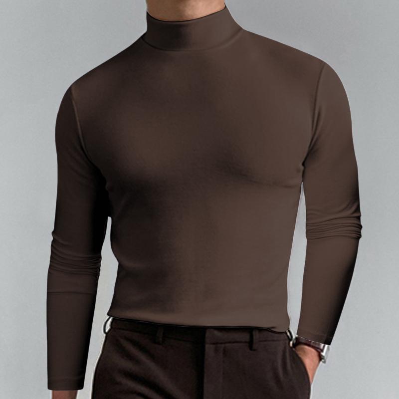 Source universe Mannelijke herfst en winter effen kleur T-shirt top coltrui met lange mouwen top comfortabele esthetische herenkleding S
