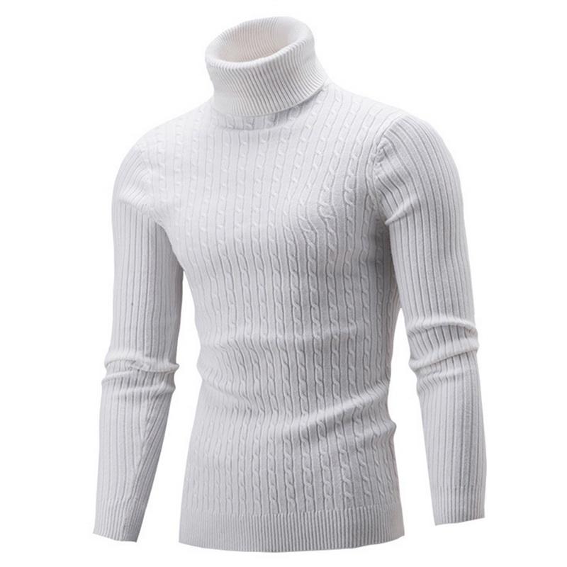 VVGUOWEI Herensweater met hoge kraag Herfst- en wintermode Warme gebreide coltrui voor heren met lange mouwen Warme truien M wit