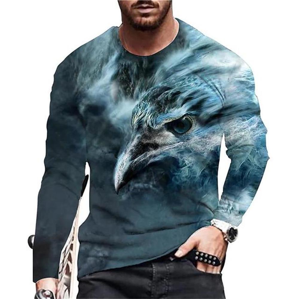 Haojun Beestpatroon 3D-geprint mode-T-shirt, trendy retro heren slank passend T-shirt met ronde hals en lange mouwen. 6XL