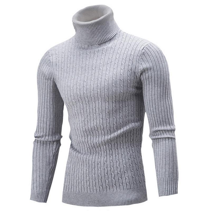 MAITA Elite Fashions Herensweater met hoge kraag Herfst- en wintermode Warme gebreide coltrui voor heren met lange mouwen Warme truien XXXL lichtgrijze kleur