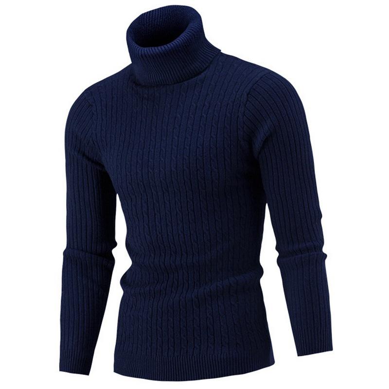 MAITA Elite Fashions Herensweater met hoge kraag Herfst- en wintermode Warme gebreide coltrui voor heren met lange mouwen Warme truien XXXL donkerblauwe kleur