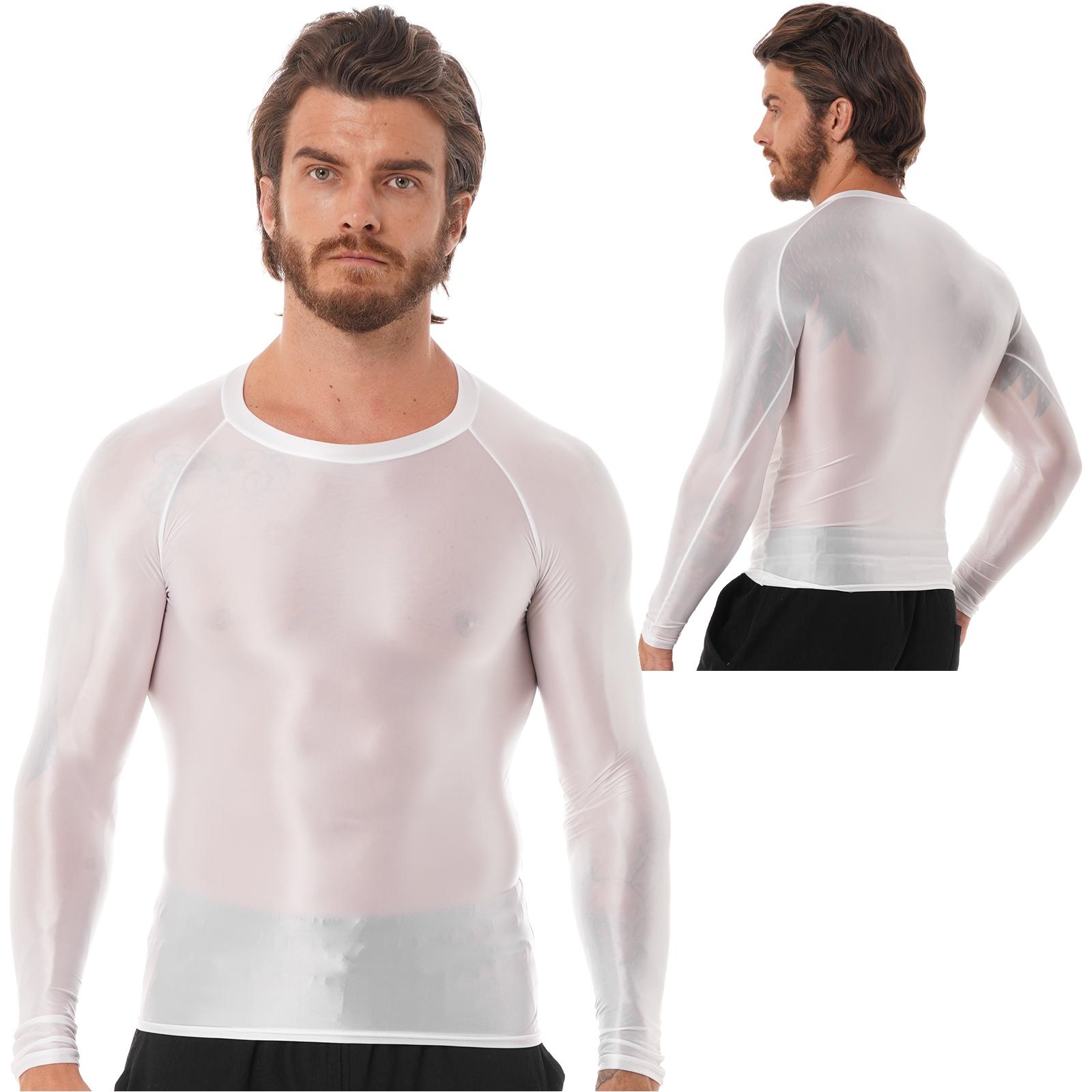 ZDHoor Glanzende tops voor heren Metallic glanzend shirt met lange mouwen Slim Disco T-shirt
