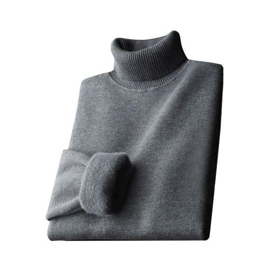 Jingli Herfst Winter Heren Trui Halfhoge Kraag Gebreid Dik Pluche Voering Elastisch Lange Mouwen Warm Effen Kleur Onderkant Breiwerk Losse Dagelijkse Draag Truien M grijs