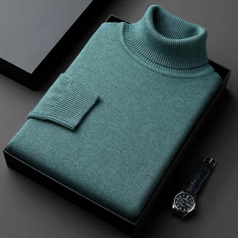 DOKI Winter Heren Trui Hoge Hals Sweatwear Heren Gebreide Dikke Elastische Turtleneck Trui Slim Fit Lange Mouw Trui Effen Kleur Trend Herenkleding S groen