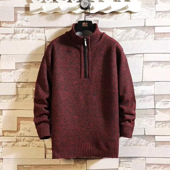 King Billion Heren Truien Herfst Winter Dikke Heren Trui Warme Jas Half Turtleneck Heren Lange Mouw Rits Truien XXXL rood