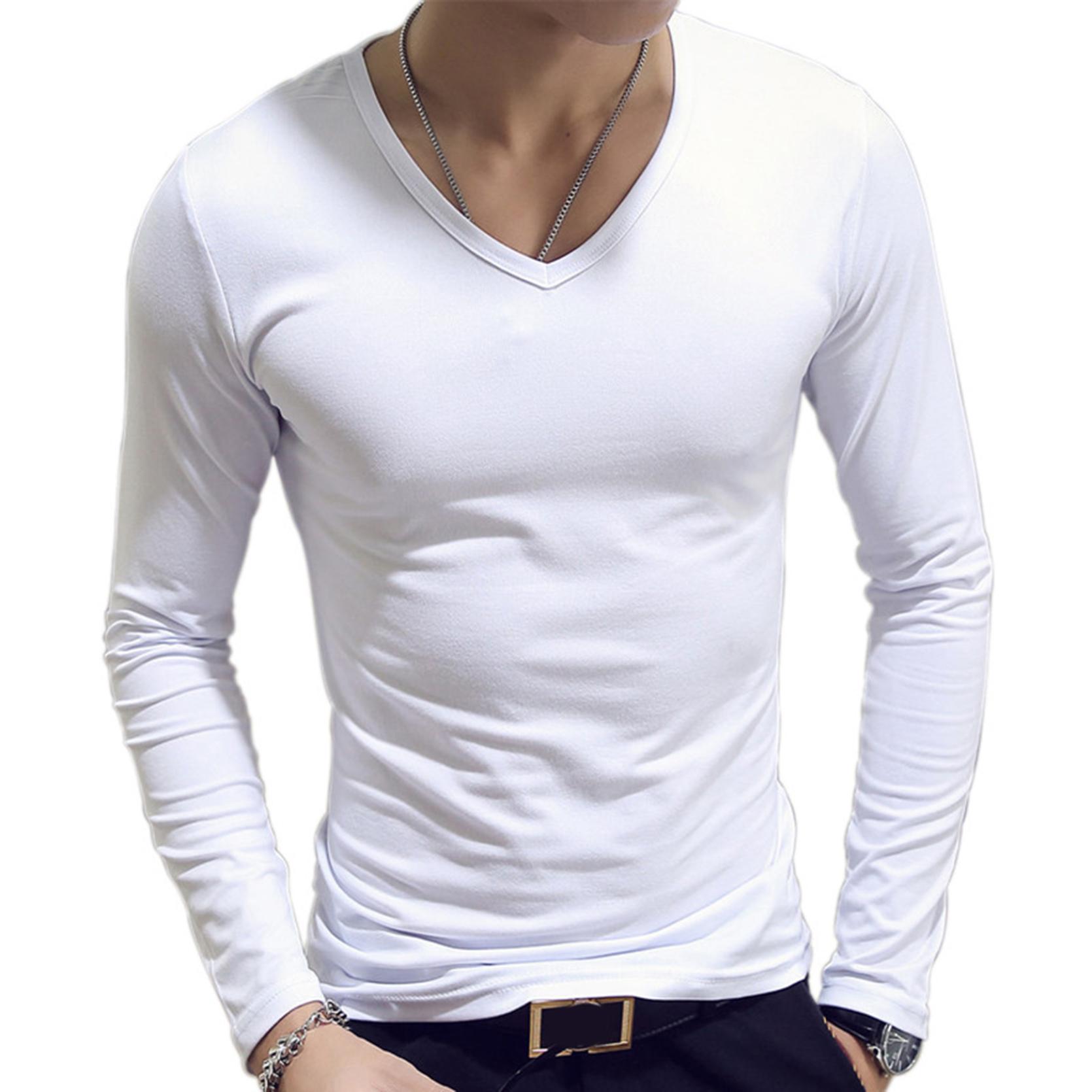 IEFiEL Heren overhemden met lange mouwen, klassiek overhemd, slank T-shirt, effen ondershirt voor casual fitness, gym M wit