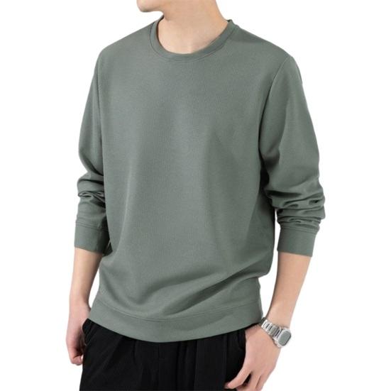 Guannuotong Heren herfst lente top effen kleur ronde hals lange mouw losse dikke zachte trui casual middenlengte eenvoudige stijl elastische heren sweatshirt XL groen